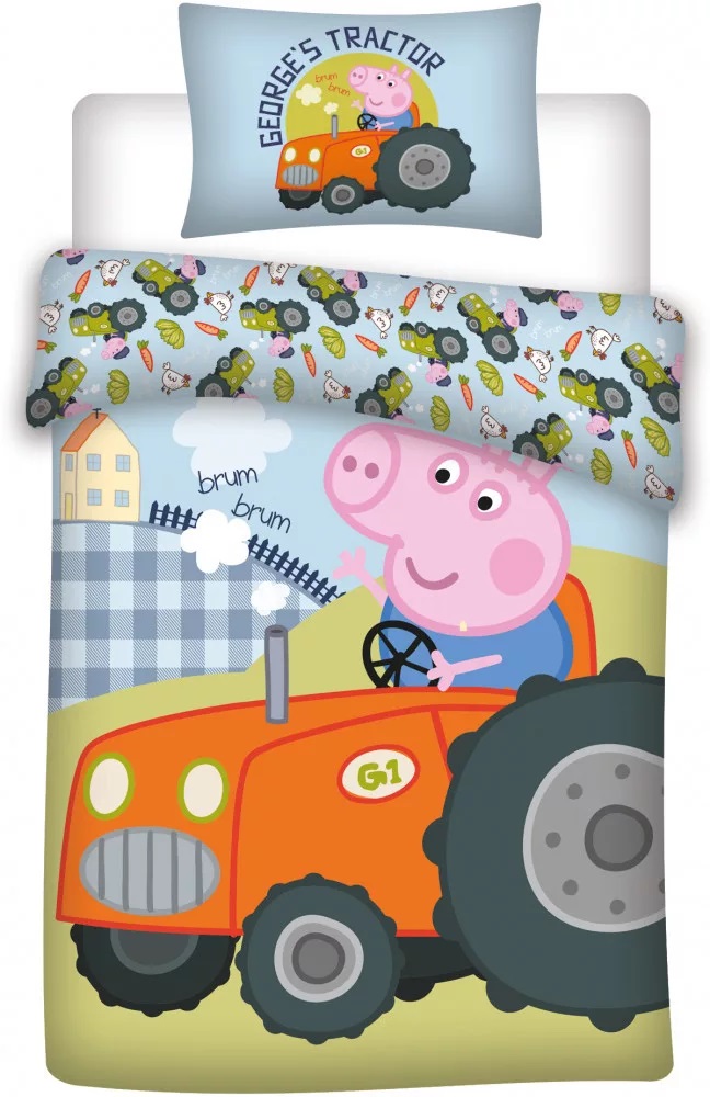 Obliečky do postieľky 100x140 PEPPA PIG traktor