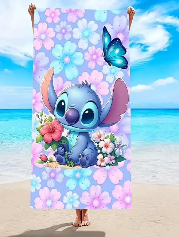 Osuška 70x150 LILO A STITCH kvetiny (rýchloschnúca)