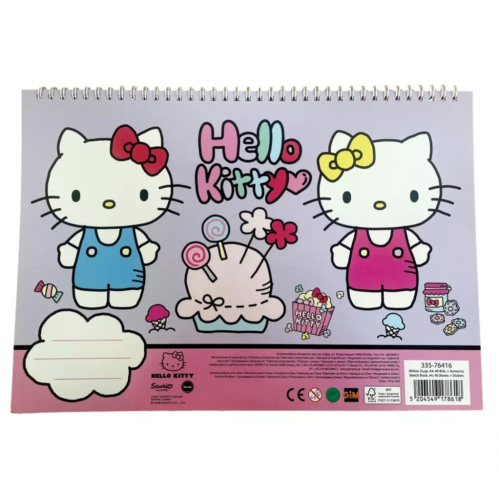 Špirálový skicár + nálepky HELLO KITTY torta
