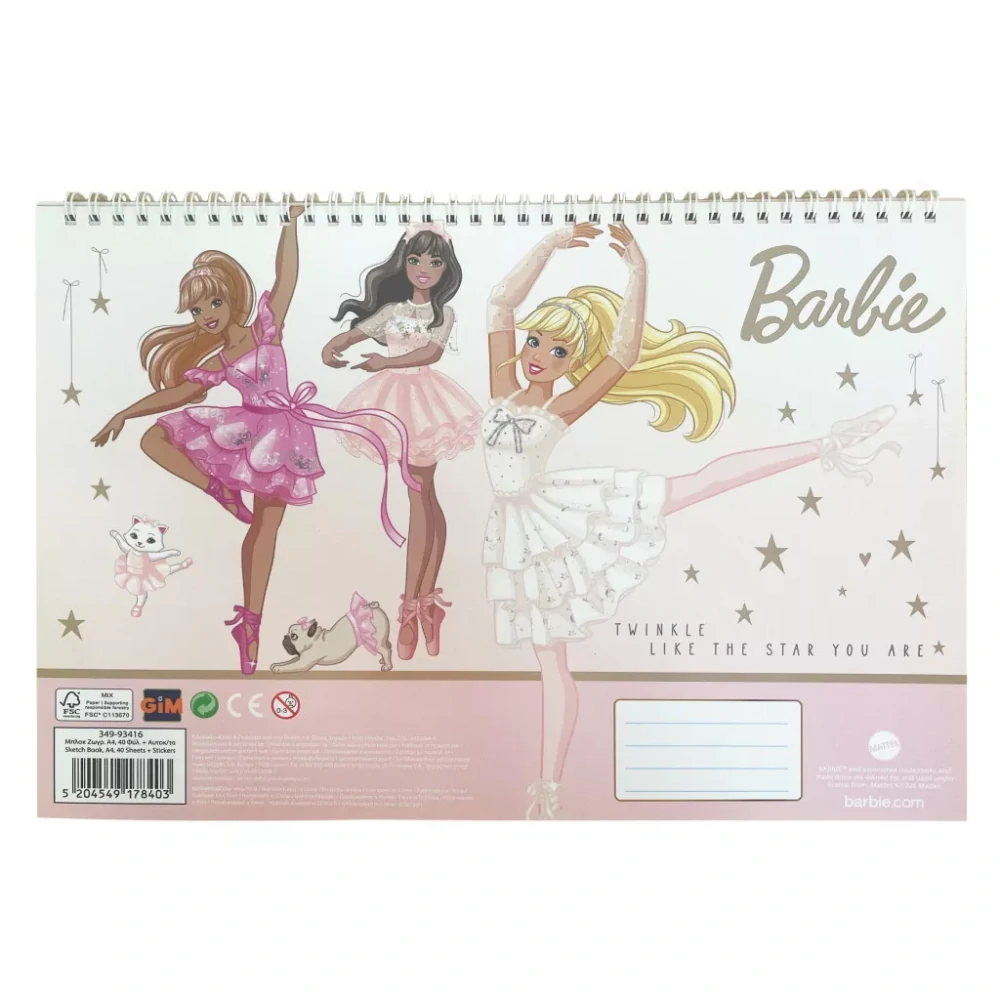 Špirálový skicár + nálepky BARBIE balet