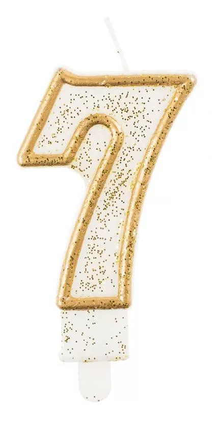 Sviečka č.7 zlaté trblietky
