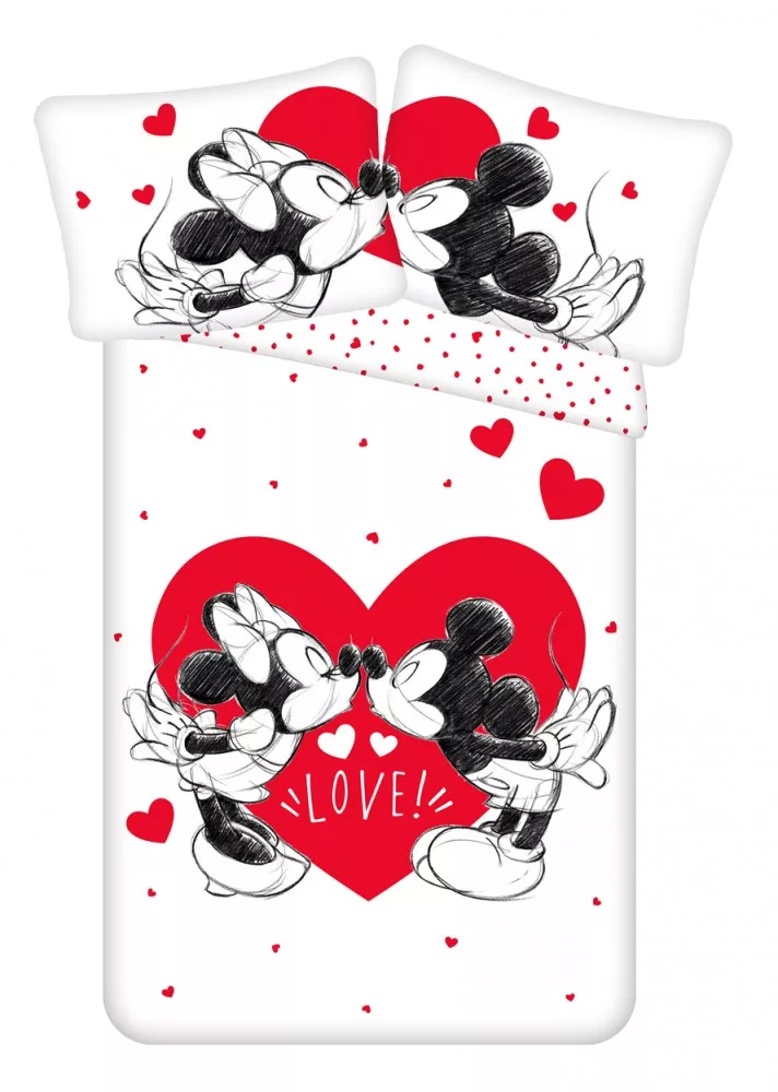 Obliečky 140x200 MICKEY + MINNIE srdce
