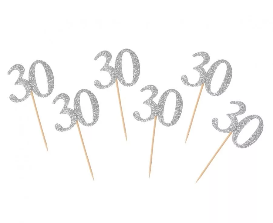 Tortový zápich č.30 strieborný (6ks)