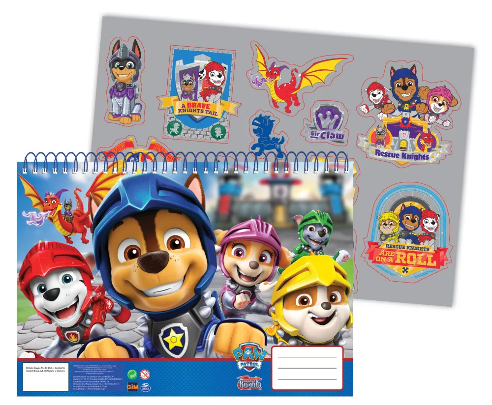 Špirálový skicár + nálepky PAW PATROL