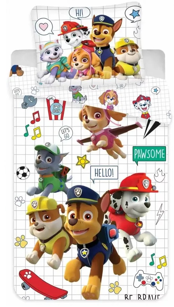 Obliečky do postieľky 100x140 PAW PATROL na bielom
