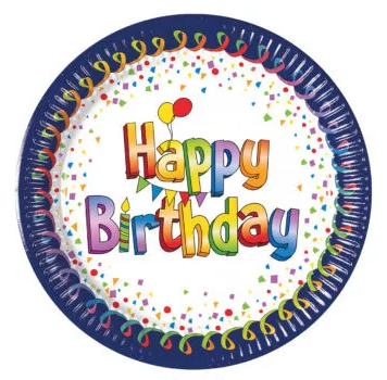 Papierový tanier 23cm HAPPY BIRTHDAY modrý