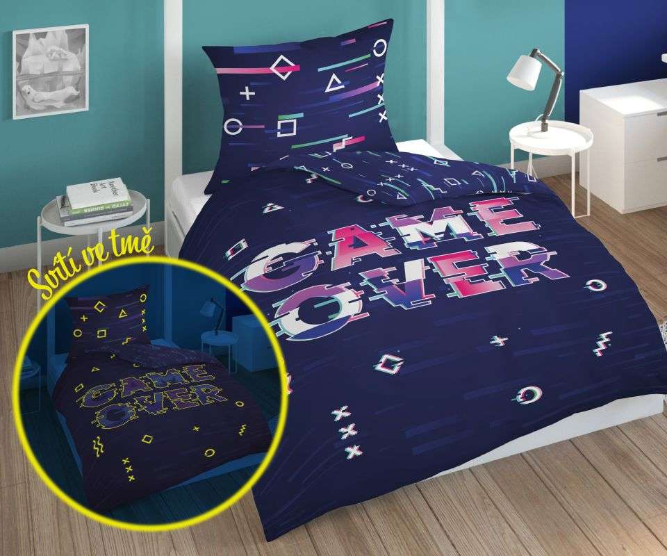 Detské obliečky 140x200 GAME OVER modré- svietiace