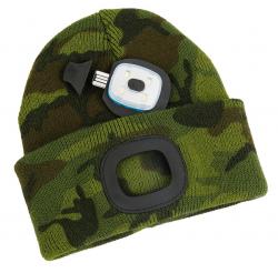 Detská čiapka kamufláž M, LED, USB nabíjanie
