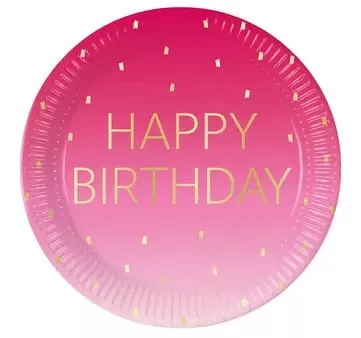 Papierový tanier 23cm HAPPY BIRTHDAY ružový