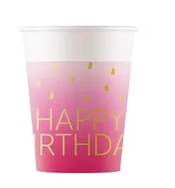 Papierový pohár 200ml HAPPY BIRTHDAY ružový