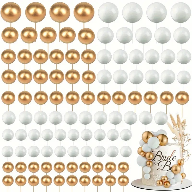 Tortový zápich GULIČKY zlaté+biele (108ks)