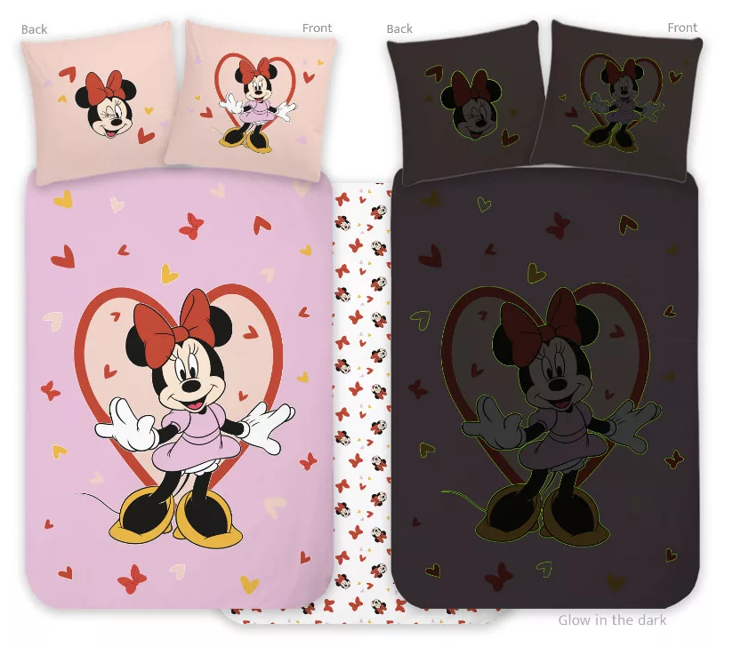 Obliečky do postieľky 100x135 MINNIE srdce - svietiace