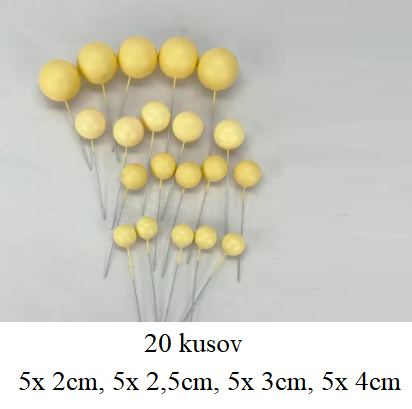 Tortový zápich GULIČKY bledo žlté (20ks)
