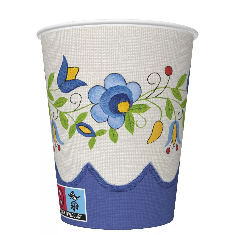 Papierový pohár 250ml FOLK modrý kvet