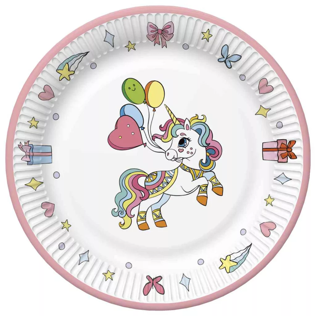 Papierový tanier 18cm JEDNOROŽEC balóny
