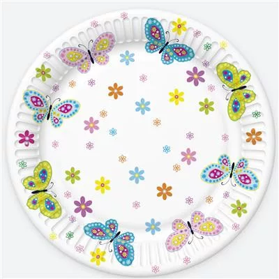 Papierový tanier 22,7cm MOTÝLE na bielom