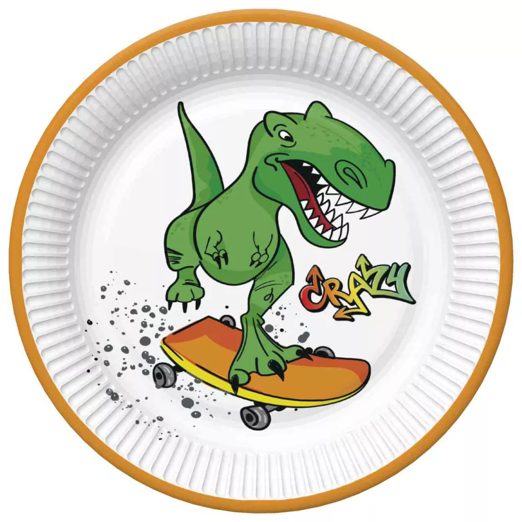 Papierový tanier 22,7cm DINOSAURUS skateboard