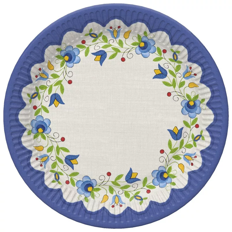 Papierový tanier 22,7cm FOLK kvietok modrý