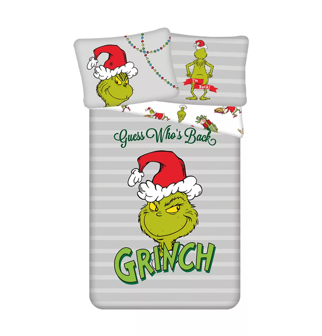 Obliečky 140x200 GRINCH na šedom