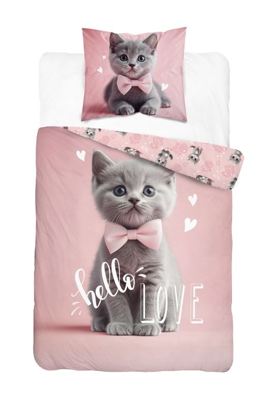 Obliečky 140x200 MAČIATKO hello love