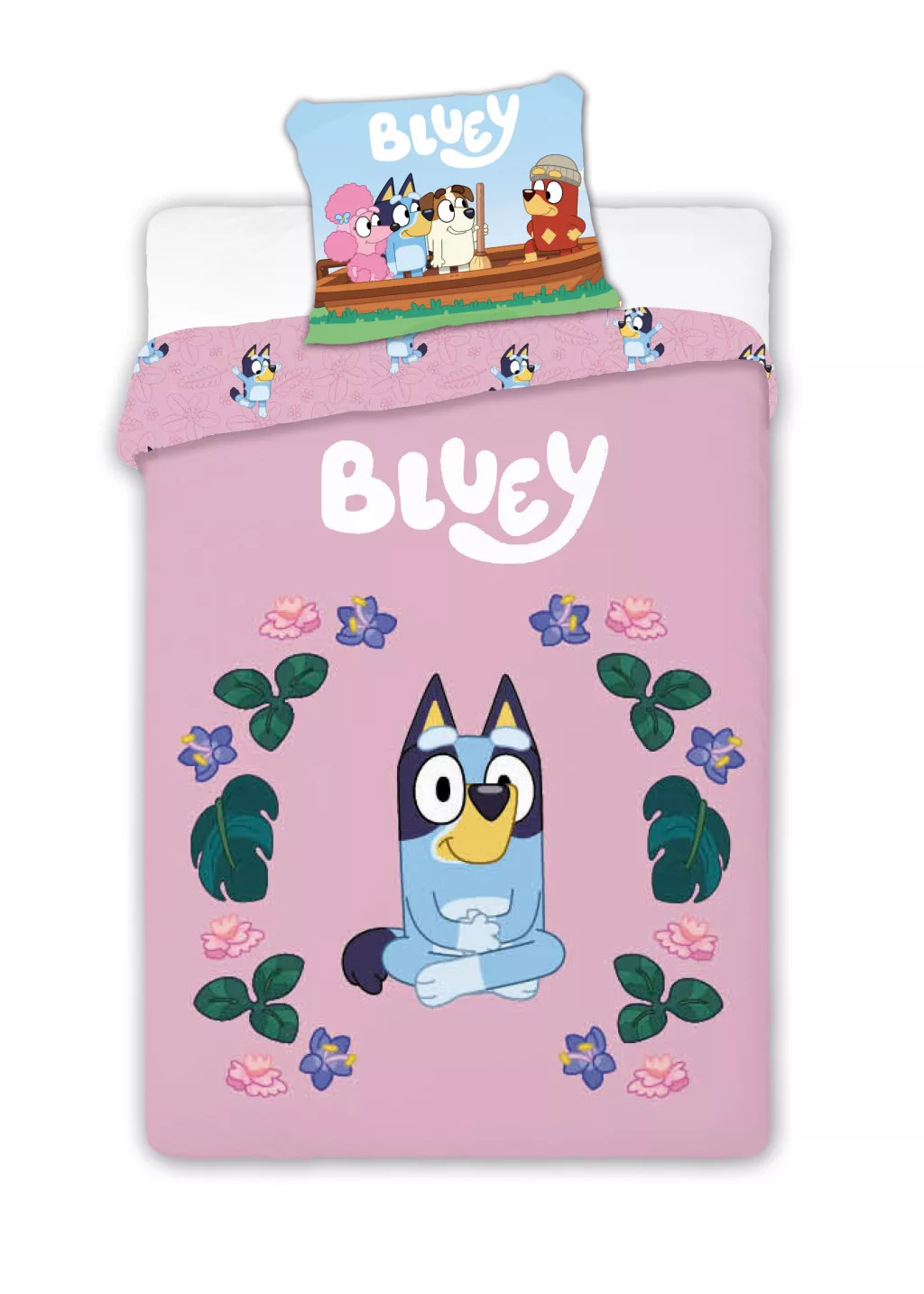 Obliečky do postieľky 100x135 BLUEY na ružovom