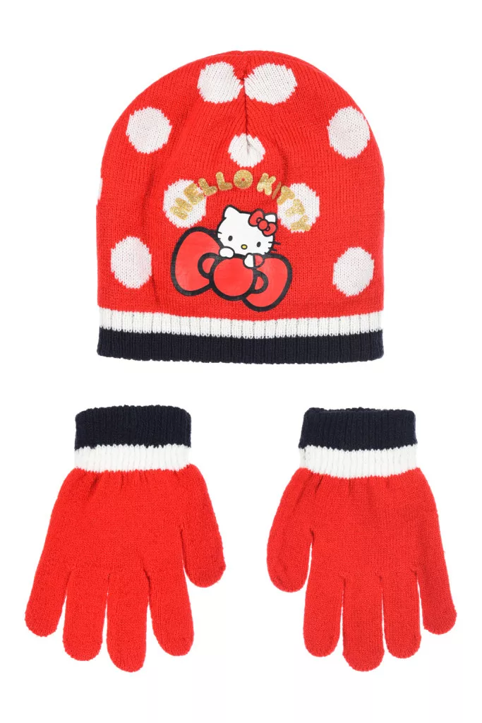 Čiapka + rukavice HELLO KITTY red - č.52