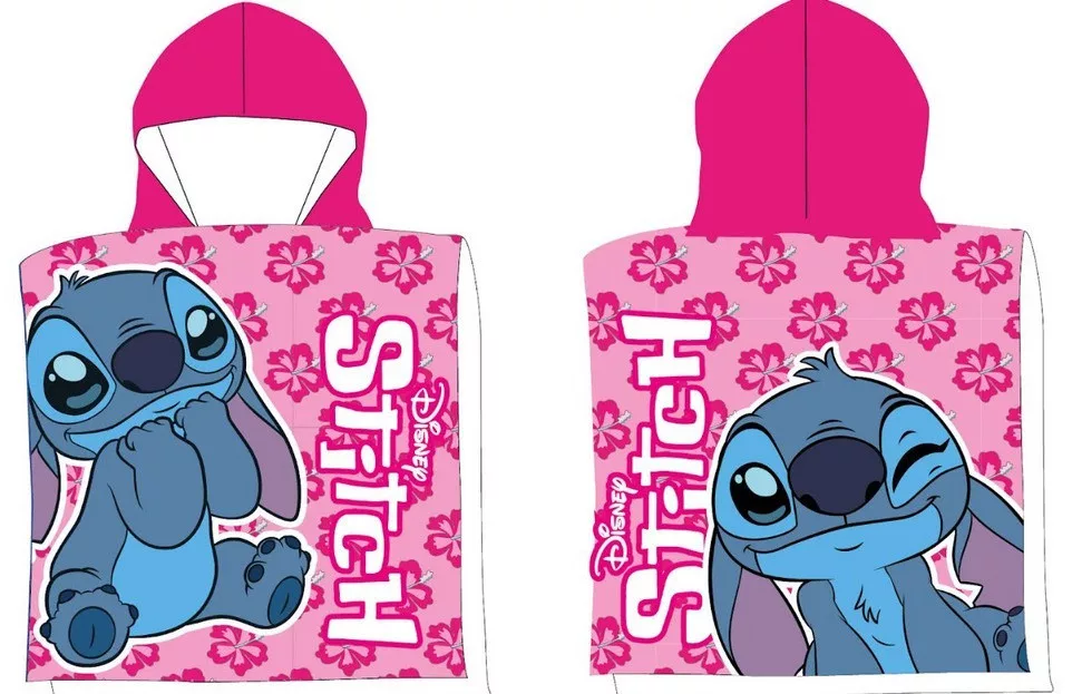 Pončo 50x100 LILO A STITCH ružové - rýchloschnúce