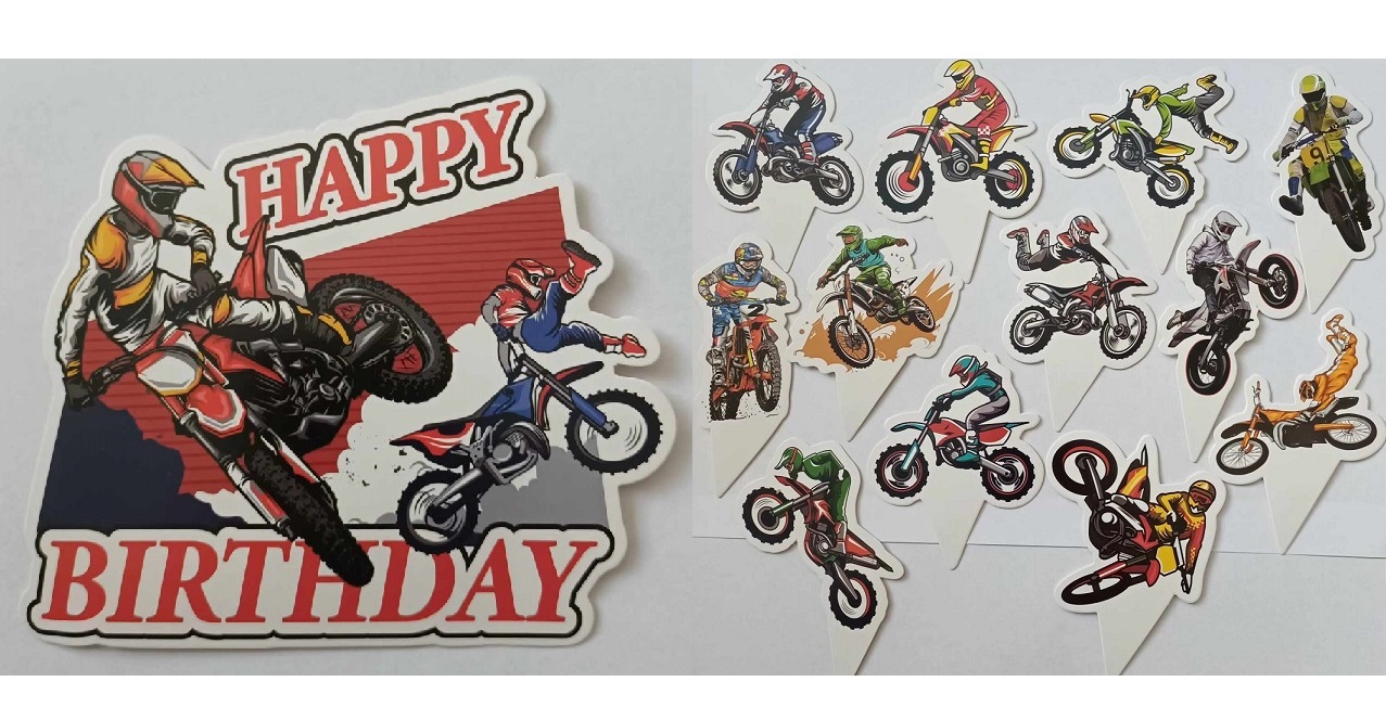 Tortový zápich MOTORKY cross (13ks)