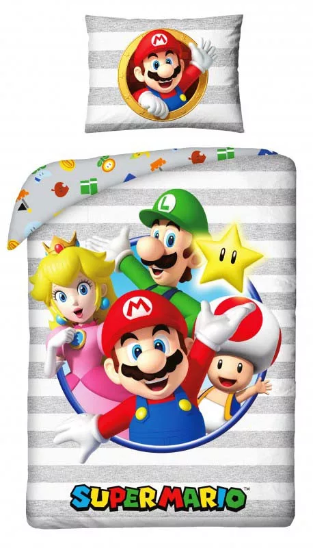Obliečky 140x200 SUPER MARIO pásik