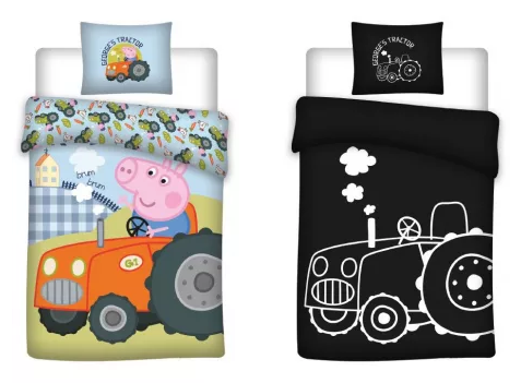 Obliečky do postieľky 100x135 PEPPA PIG traktor - svietiace