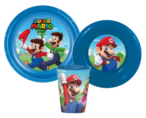 Jedálenský set - plast SUPER MARIO modrý