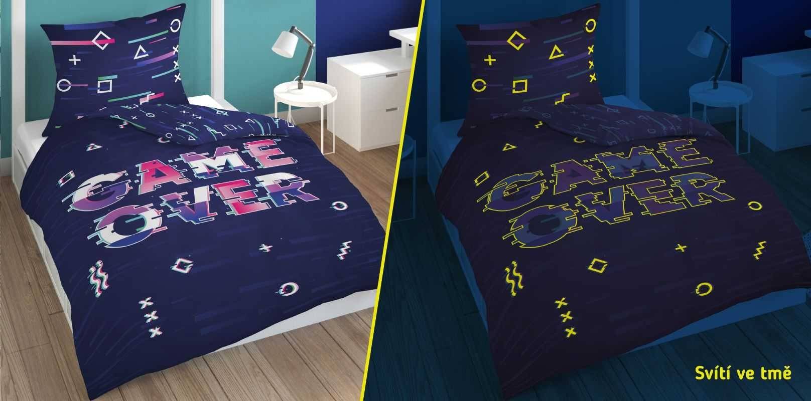 Detské obliečky 140x200 GAME OVER modré- svietiace
