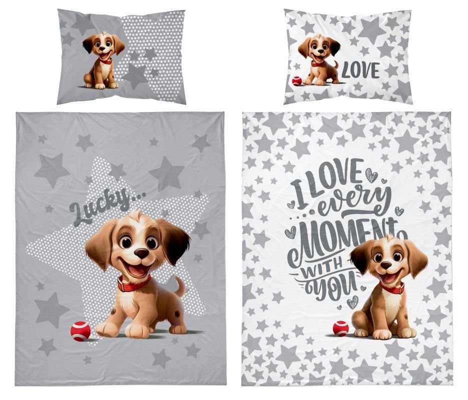 Bambusové obliečky do postieľky 100x135 VESELÝ PSÍK šedé