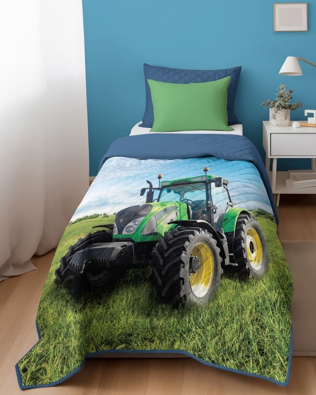 Prehoz na posteľ 170x210 TRAKTOR zelený