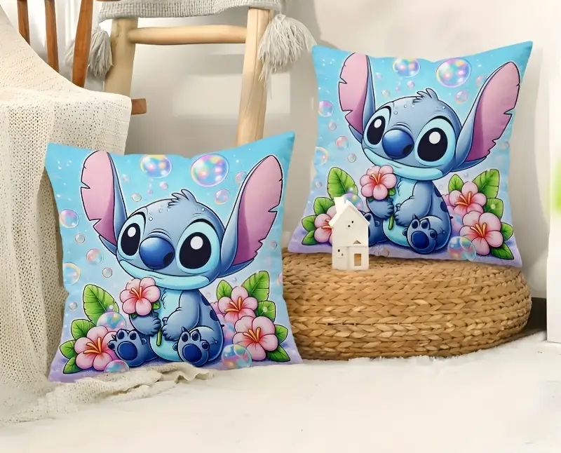 Obliečka plyšová na vankúšik 45x45 LILO a STITCH v kvetoch