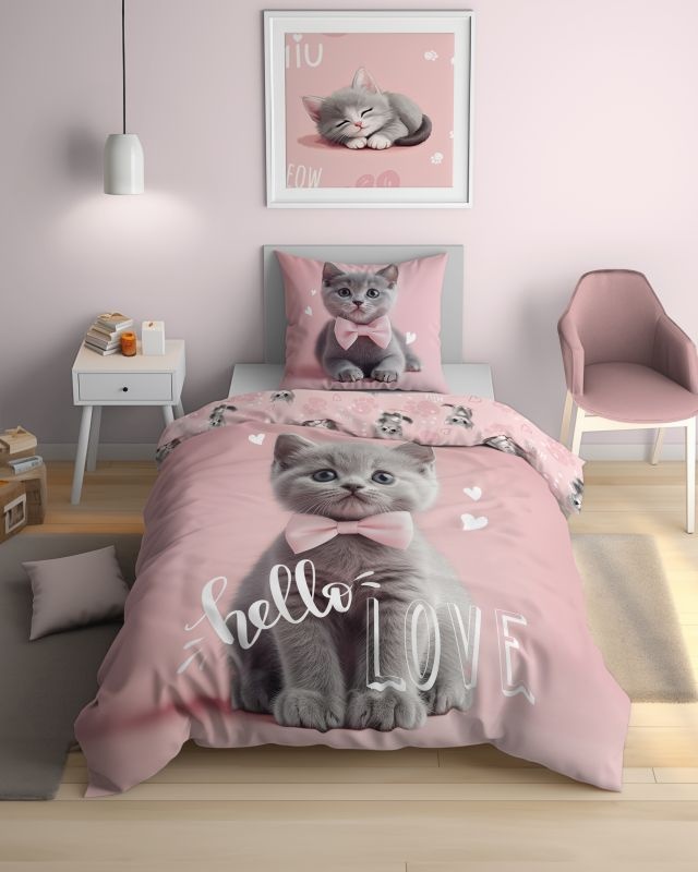 Obliečky 140x200 MAČIATKO hello love
