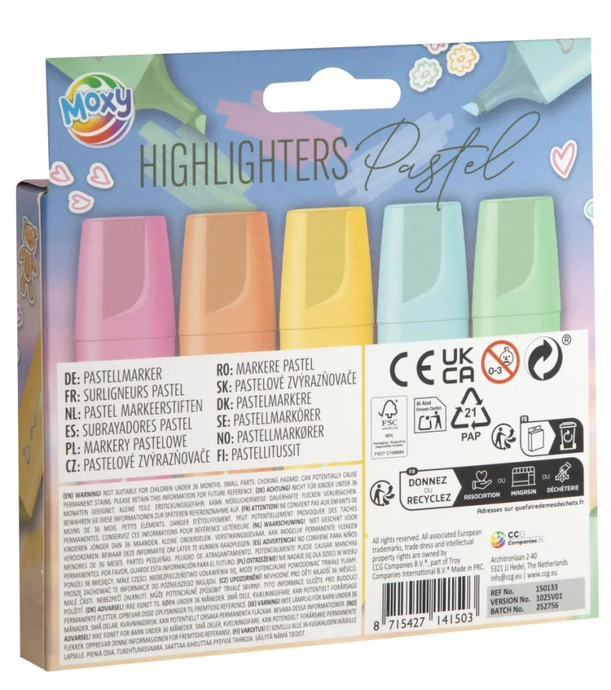 Zvýrazňovače 5ks PASTEL