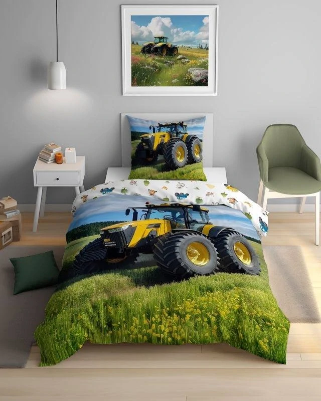 Obliečky 140x200 TRAKTOR žltý - svietiace