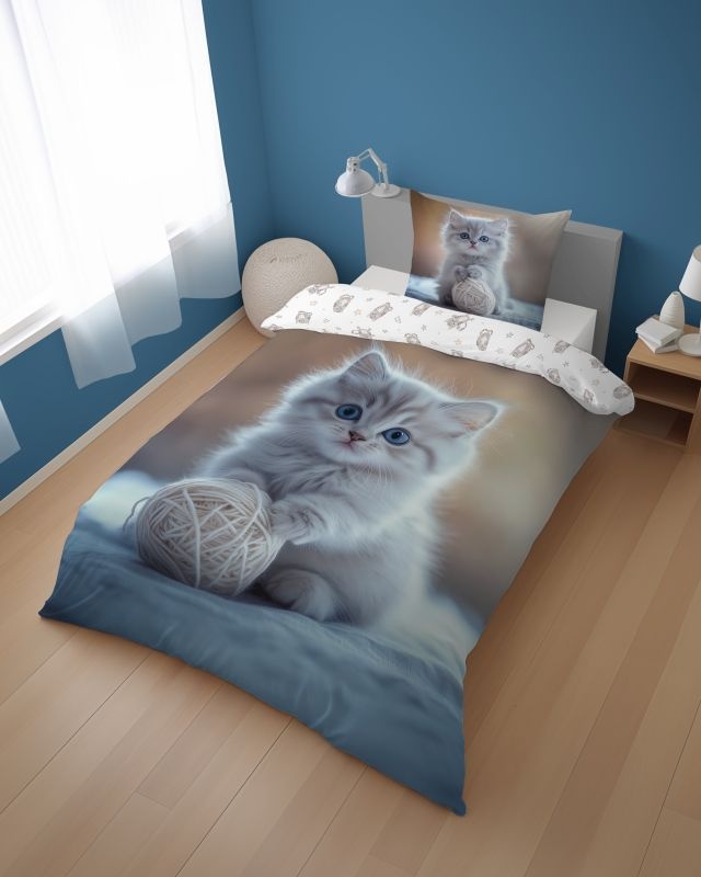 Obliečky 140x200 MAČIATKO biele klbko