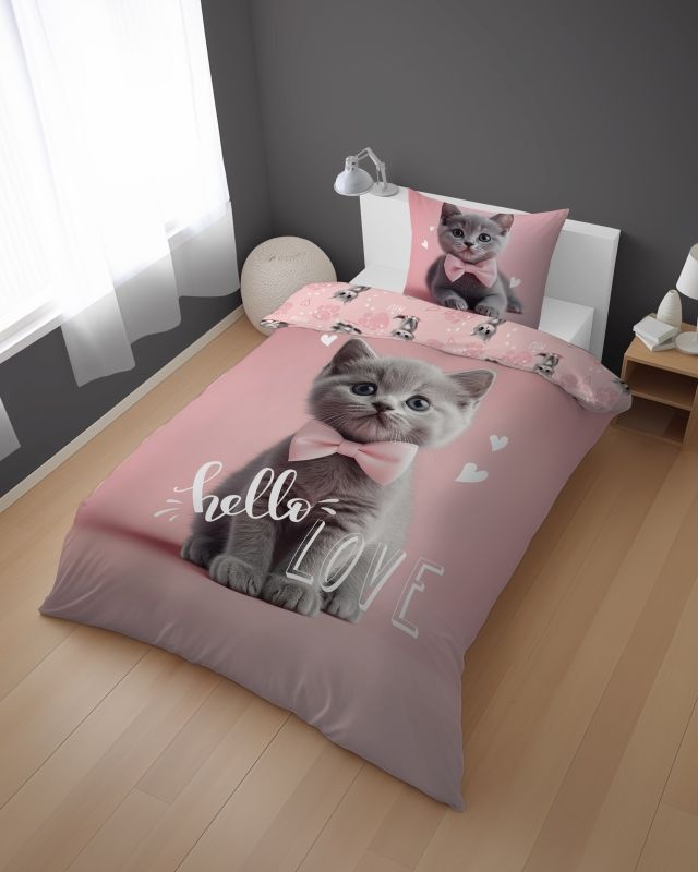 Obliečky 140x200 MAČIATKO hello love