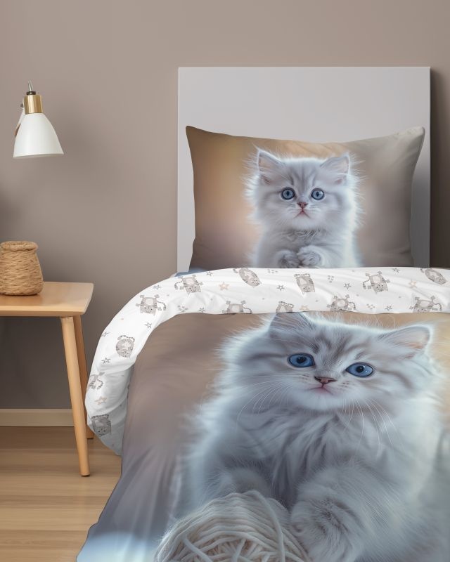 Obliečky 140x200 MAČIATKO biele klbko