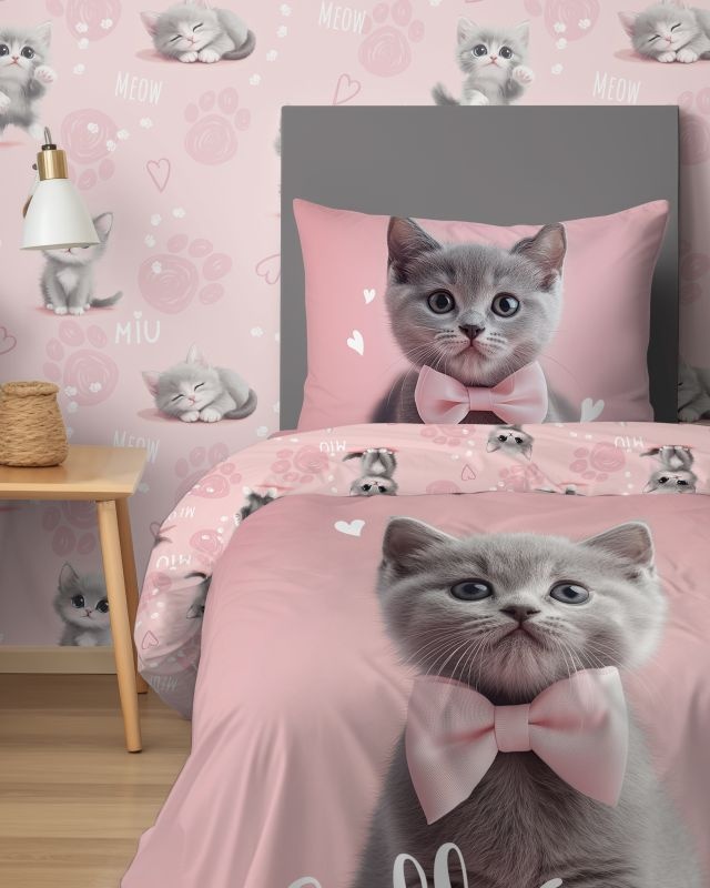 Obliečky 140x200 MAČIATKO hello love